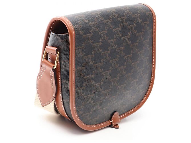 Céline Celine Large Strap Folco Triomphe Schultertasche Braun Schwarz - Ansicht 2