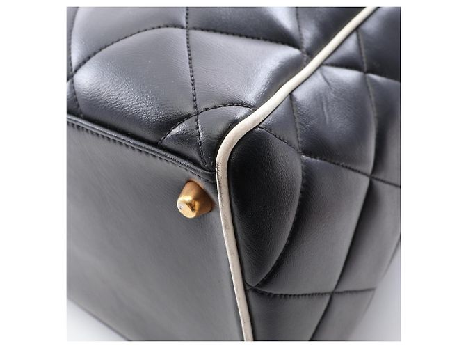 Borsa Bowling Chanel Matelassé Logo Nero Bianco - vista 8