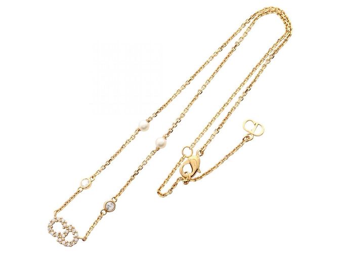 Collana Christian Dior Logo CD Bianco D'oro - vista 3