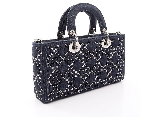 Christian Dior Dior Lady D-Joy Medium Borsa a mano 3-Way in denim blu navy - vista 2