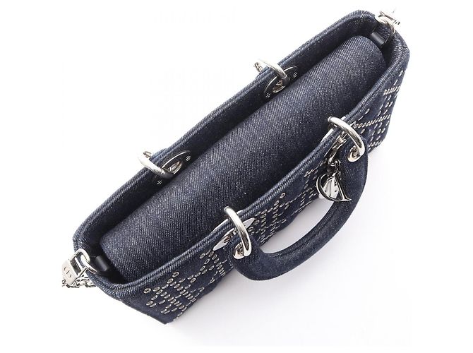 Christian Dior Dior Lady D-Joy Medium Borsa a mano 3-Way in denim blu navy - vista 5