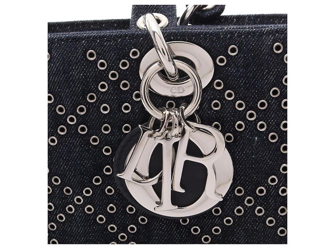 Christian Dior Dior Lady D-Joy Medium Borsa a mano 3-Way in denim blu navy - vista 6