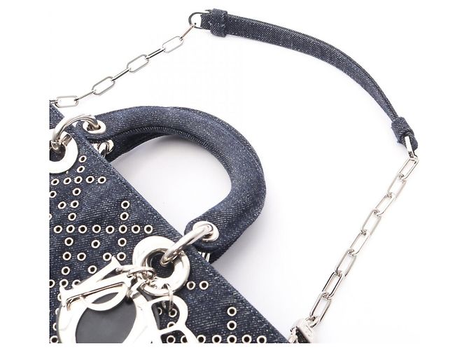 Christian Dior Dior Lady D-Joy Medium Borsa a mano 3-Way in denim blu navy - vista 9