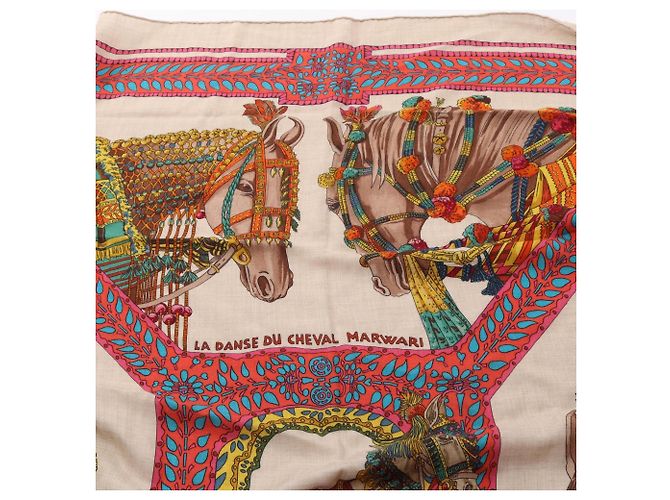 Hermès Hermes Carre Geant 140 Foulard La Danse du Cheval Marwari Marrone Multicolore Beige - vista 10