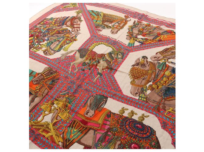 Hermès Hermes Carre Geant 140 Foulard La Danse du Cheval Marwari Marrone Multicolore Beige - vista 2