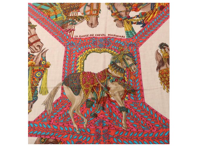 Hermès Hermes Carre Geant 140 Foulard La Danse du Cheval Marwari Marrone Multicolore Beige - vista 5
