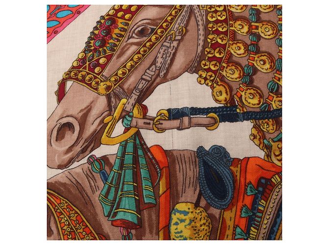 Hermès Hermes Carre Geant 140 Foulard La Danse du Cheval Marwari Marrone Multicolore Beige - vista 6