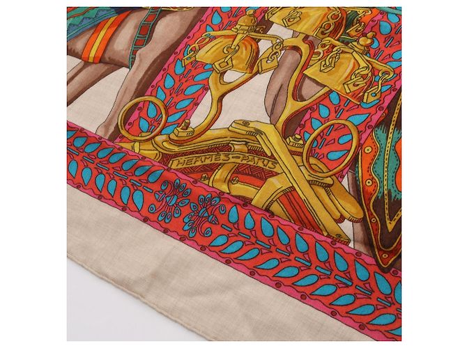 Hermès Hermes Carre Geant 140 Foulard La Danse du Cheval Marwari Marrone Multicolore Beige - vista 7