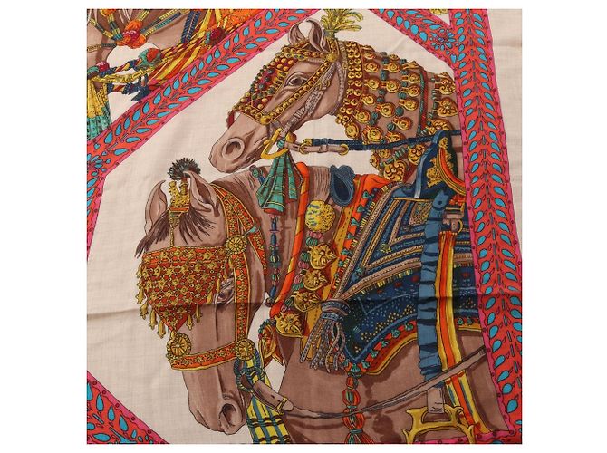 Hermès Hermes Carre Geant 140 Foulard La Danse du Cheval Marwari Marrone Multicolore Beige - vista 8