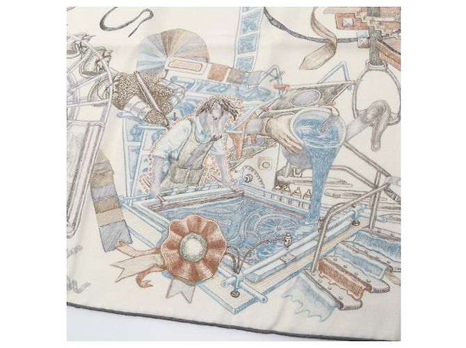 Hermès Foulard Hermes Carre Geant 140 Bianco Blu Multicolore - vista 10