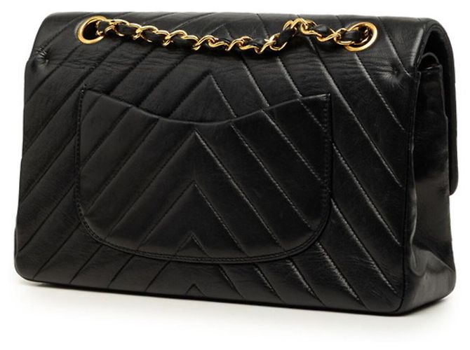 Sac à épaule Chanel Chevron V-Stitch Coco Mark Double Flap avec chaîne Noir - vue 2
