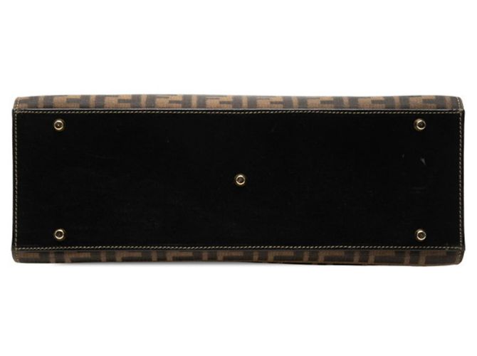 Borsa Tote Fendi Zucca Marrone e Nera in Pelle e Tela Nero - vista 3