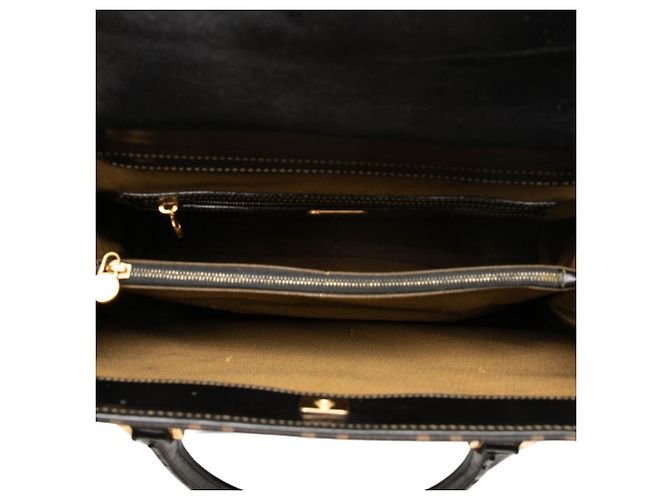 Borsa Tote Fendi Zucca Marrone e Nera in Pelle e Tela Nero - vista 4