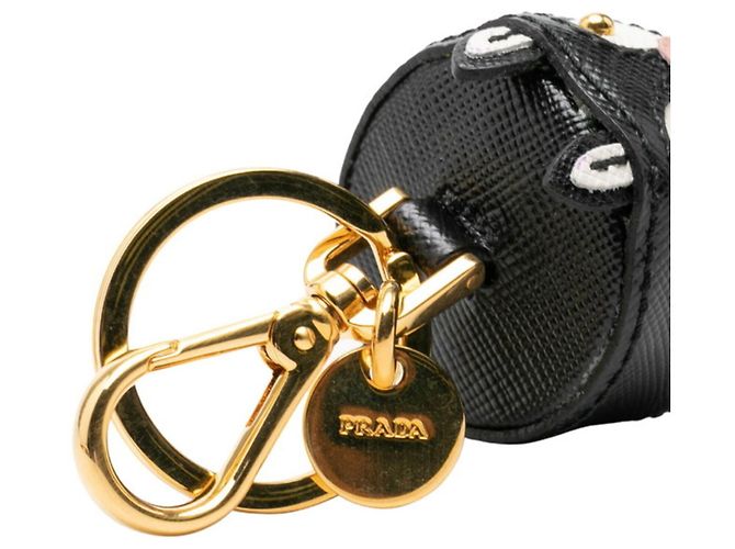 Saffiano Portachiavi Prada con motivo castoro Nero Bianco D'oro - vista 3