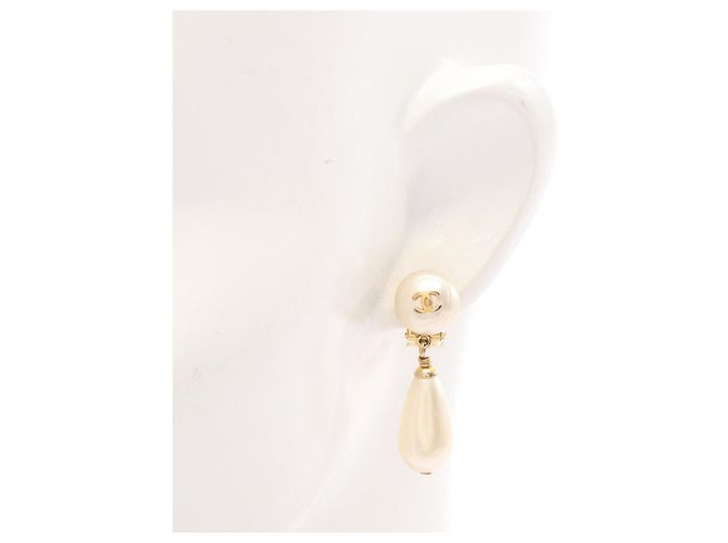 Pendientes Chanel Coco Mark Swing 96P Blanco Dorado - vista 4