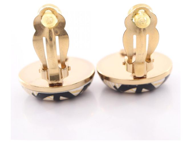 Chanel Coco Mark Runde Clip-Ohrringe Schwarz Mehrfarben Golden - Ansicht 5