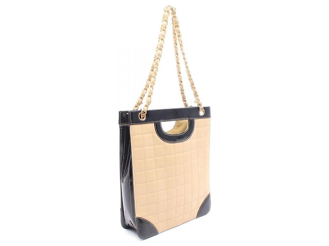 Chanel Chocolate Bar 2-Way Tote Bag Schwarz Beige - Ansicht 2