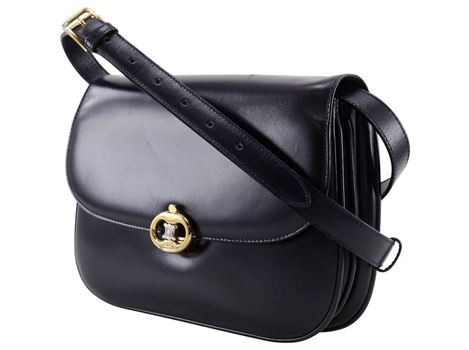 Céline Celine Vintage Triomphe Flap Leather Medium Schwarz - Ansicht 2