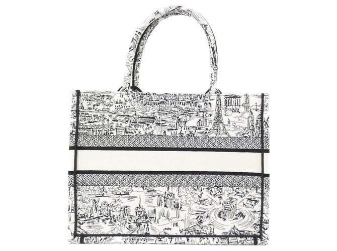 Borsa a mano Christian Dior Paris Allover Book Tote Medium Nero Bianco - vista 2