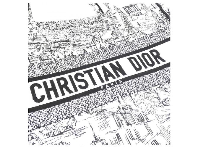 Borsa a mano Christian Dior Paris Allover Book Tote Medium Nero Bianco - vista 4