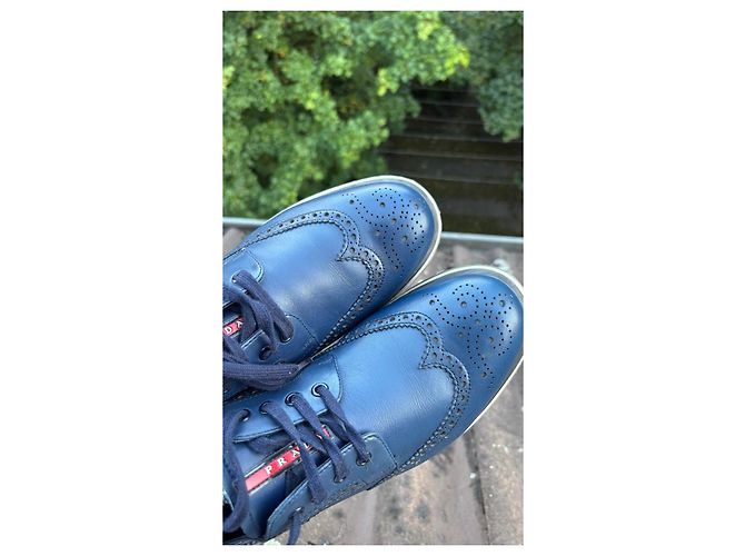 Prada Scarpe stringate Brogue in pelle blu uomo - vista 7