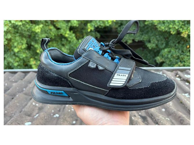 Prada Sneakers Nero Blu Pelle Camoscio - vista 10