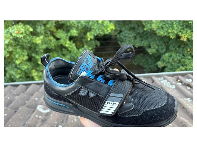 Prada Sneakers Nero Blu Pelle Camoscio - vista 12