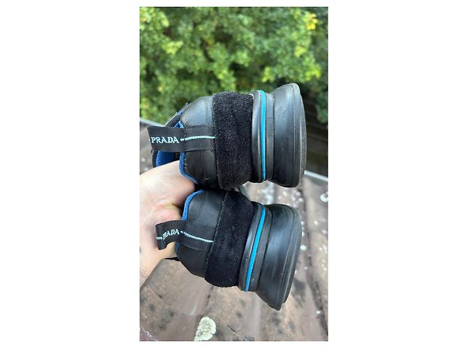 Prada Sneakers Nero Blu Pelle Camoscio - vista 5