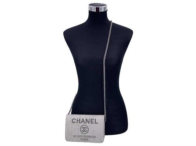 Chanel Borsa a tracolla Deauville Wallet On Chain in tessuto grigio - vista 2