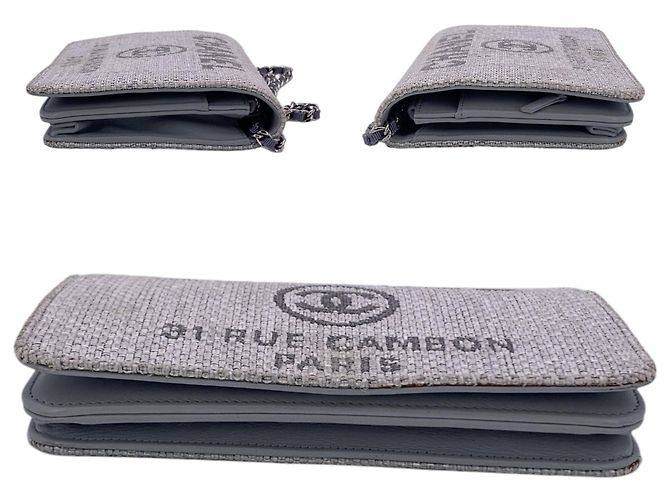 Chanel Borsa a tracolla Deauville Wallet On Chain in tessuto grigio - vista 4
