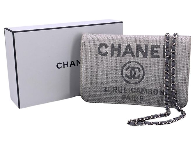 Chanel Borsa a tracolla Deauville Wallet On Chain in tessuto grigio - vista 6