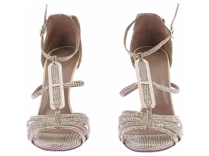 Hermès Décolleté in pelle di lucertola Beige - vista 3