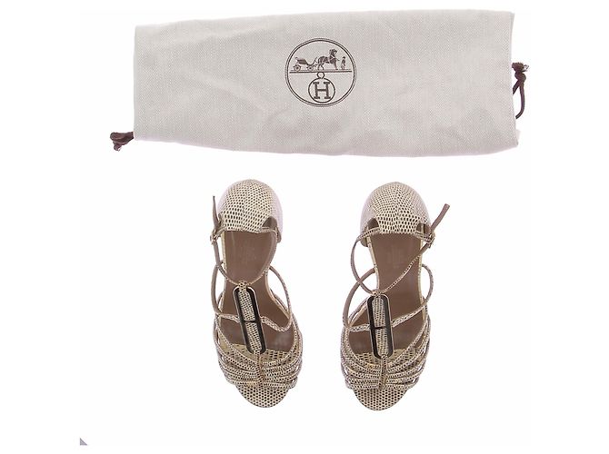 Hermès Décolleté in pelle di lucertola Beige - vista 7