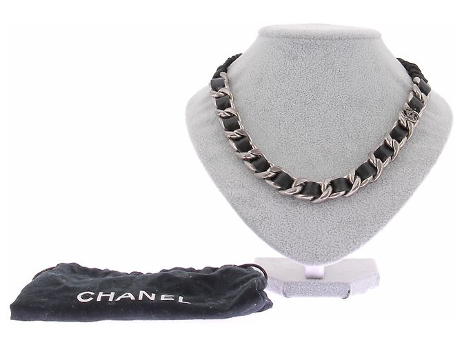 Chanel Cerchietto in metallo argentato e pelle Nero - vista 6