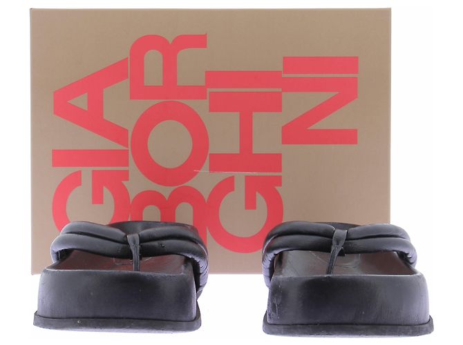 Autre Marque GIA BORGHINI Keilabsatz Flip-Flops Leder Schwarz Größe 39 - Ansicht 8