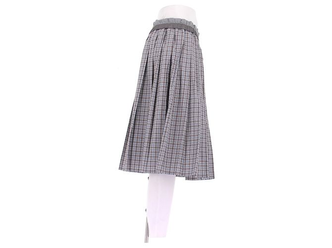 Miu Miu Falda midi plisada de cuadros Gris - vista 3