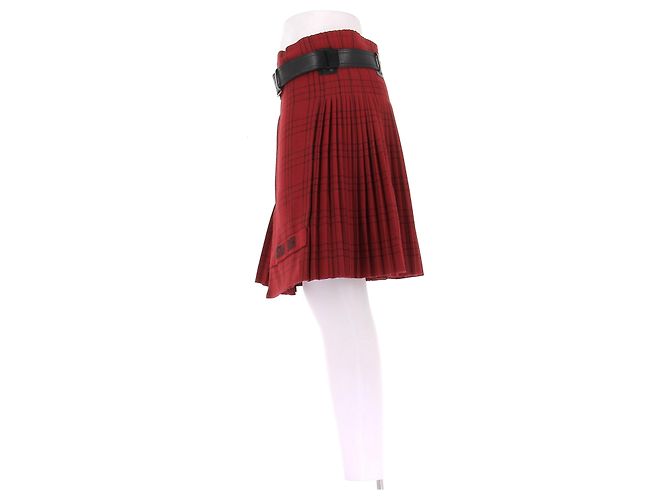 Falda de lana roja con estampado tartan Christian Dior - vista 3