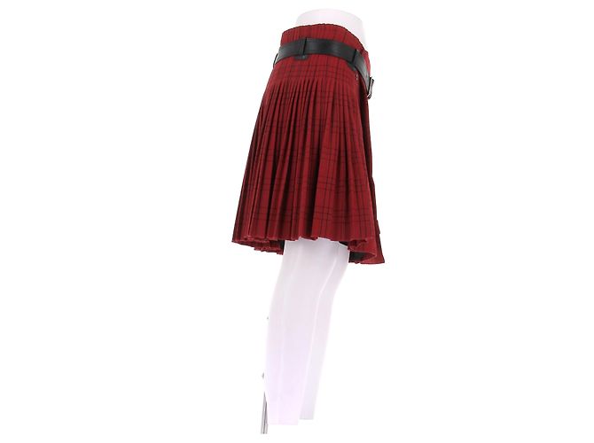 Falda de lana roja con estampado tartan Christian Dior - vista 4