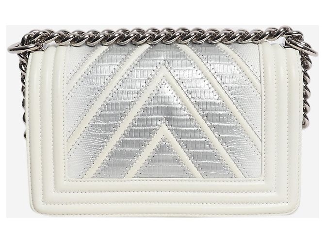 Chanel Borsa Boy 2016 piccola in lucertola chevron bianca Bianco - vista 3