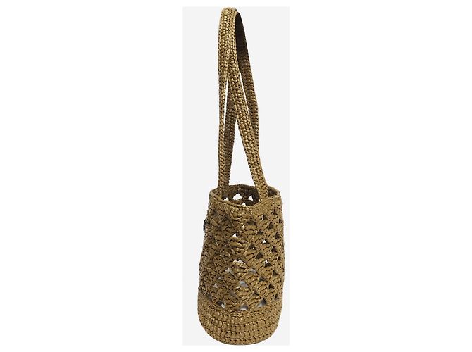 Prada Mini borsa tote effetto rafia kaki Verde - vista 2