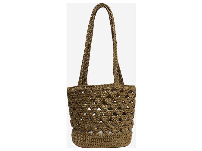 Prada Mini borsa tote effetto rafia kaki Verde - vista 3