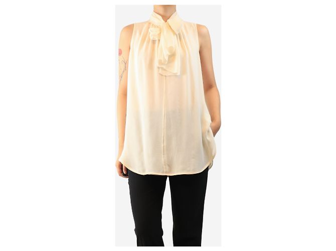 Max Mara Blusa de seda creme com laço no pescoço - size Cru - vista 3