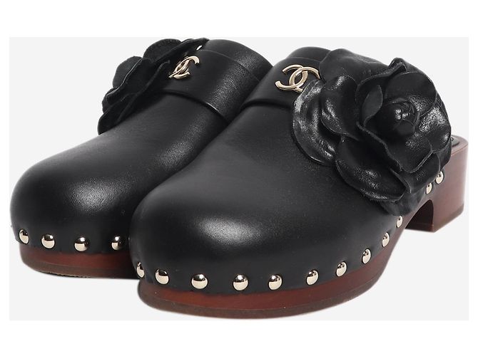 Chanel Black SS23 Camellia Leder-Clogs - Größe EU 36 Schwarz - Ansicht 2