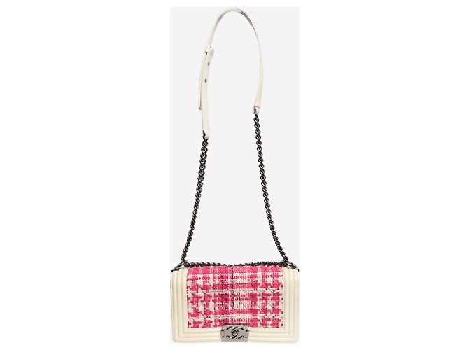 Chanel Borsa Boy 2014 in pelle e tweed rosa e bianca - vista 2