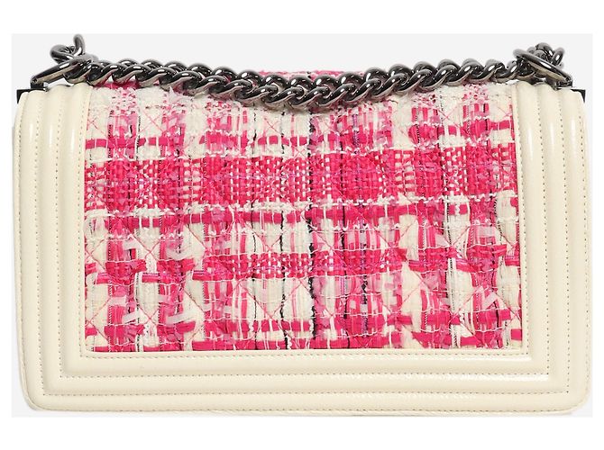 Chanel Borsa Boy 2014 in pelle e tweed rosa e bianca - vista 4