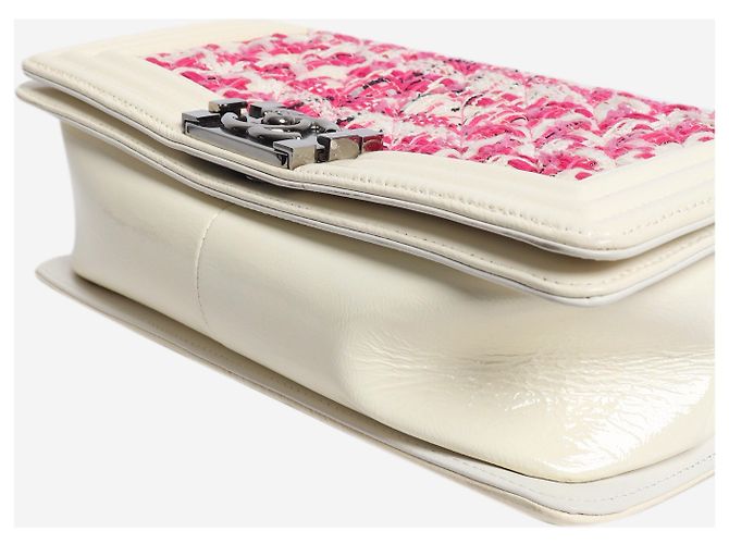 Chanel Borsa Boy 2014 in pelle e tweed rosa e bianca - vista 5