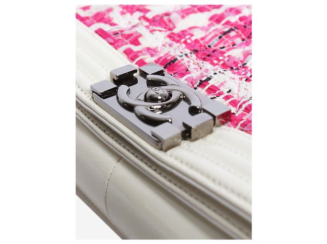 Chanel Borsa Boy 2014 in pelle e tweed rosa e bianca - vista 6