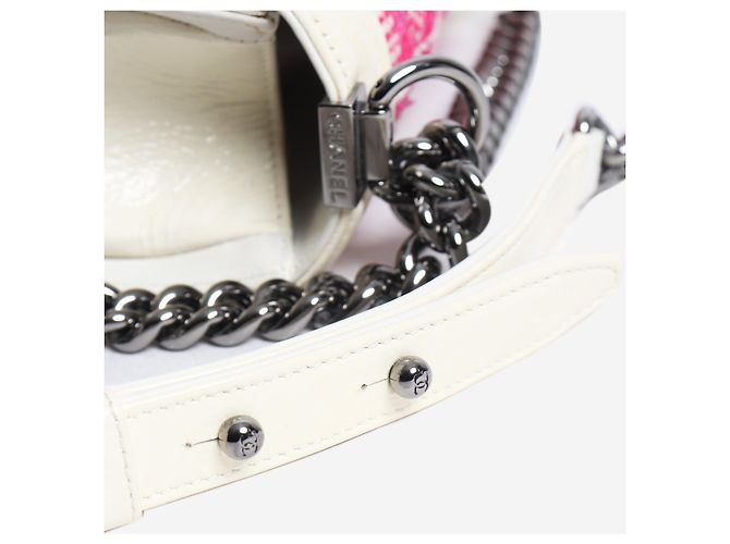 Chanel Borsa Boy 2014 in pelle e tweed rosa e bianca - vista 7