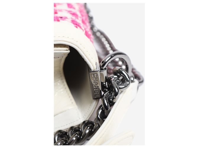 Chanel Borsa Boy 2014 in pelle e tweed rosa e bianca - vista 8