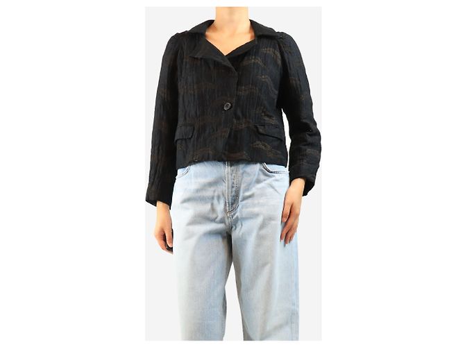 Dries Van Noten Giacca cropped stropicciata nera - size UK 12 Nero - vista 3